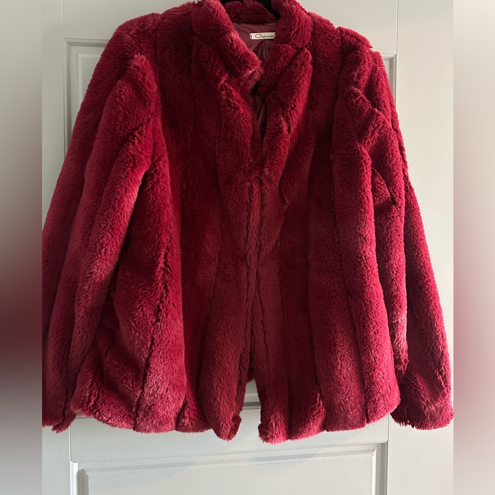 Red faux fur jacket